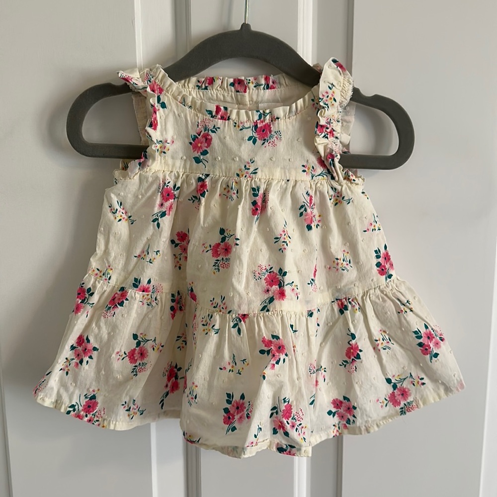 GAP Cream and Pink Sundress with Ruffled Flutter Sleeves